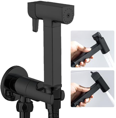 WRKMH Kit Douchette WC Noir, Laiton Douchette Toilette Un Dedans Un Dehors Douchette WC Kit Complet avec Pulvérisateur Double Fonction, 1.2m Tuyau de Douche