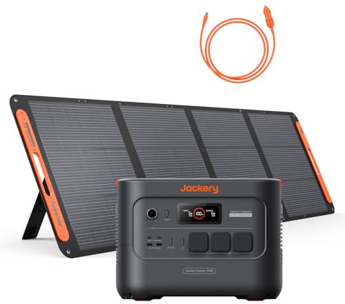 Jackery E3000 v2 Powerstation mit 200W Solarpanel & Kfz-Kabel | 3072Wh LiFePO4-Solargenerator mit 3600W AC (7200W Spitze), 2×100W USB-C PD, DC8020-Kfz-Kabel für Garten, Wohnmobil & Notstrom
