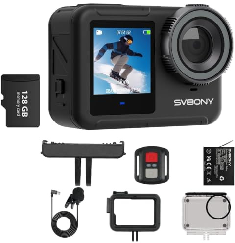 SVBONY SVGo3 4K 60FPS Unterwasserkamera mit 128GB Karte | Magnetischer Schnellverschluss, 12m Wasserdicht ohne Gehäuse, EIS 2.0, 2x1800mAh Akkus & Zubehör