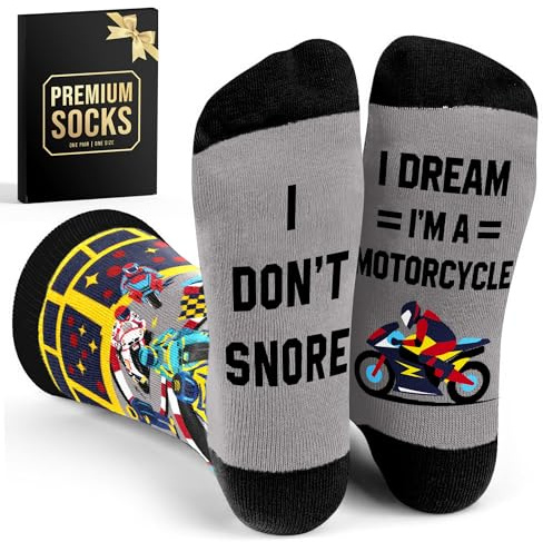 Motorcycle Socks For Men - Unique Motorcycle Gifts For Men, Cool And Funny Socks 'I Don't Snore I Dream I'm A motorcycle', Ideal For Racing Enthusiasts, Great Stocking Stuffers For Motorcycles Lovers