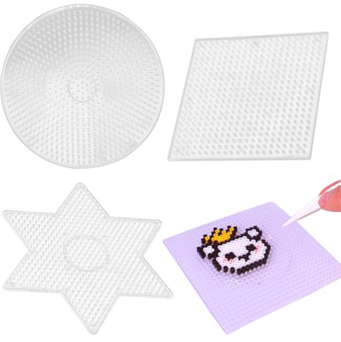 3 Piezas Placas de Cuentas Fusibles Múltiples Formas Tablero Perforado Creativo DIY Tablero Perforado Transparente Portátil para Plantillas de Perlas Fusibles Diversión Creativa DIY