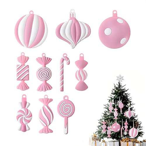 KLINNA 10 Stück Weihnachtsbaumschmuck, Weihnachts-Zuckerstangen-Lolli-Ornament, Süße PVC Christbaum-Anhänger zum Aufhängen für eine Festliche Urlaub Party, Hängende Ornamente für Weihnachtsbaum (Rosa)