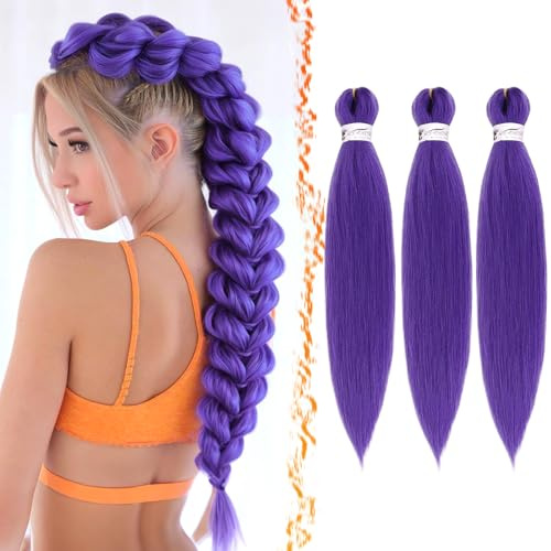 BARSDAR Cheveux Tressés Pré-étirés, 66cm 3 Packs Longue Violet Pre Stretched Braiding Hair Yaki Texture pour Tresses Africaine Synthétique Crochet Braiding Extensions de Cheveux Hot Water Costume