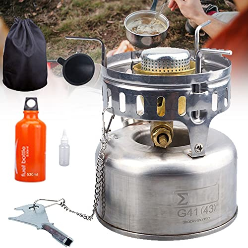 Réchaud de camping, réchaud de randonnée en acier inoxydable, réchaud de camping portable à essence, réchaud de camping pour la cuisine, le pique-nique, la randonnée, le trekking, consommation de