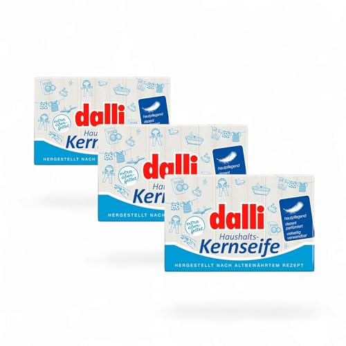 Dalli® Kernseife 3 Stück | vielseitig für Hautpflege | Fleckenentfernung & Textilreinigung | sanft & hautfreundlich | traditionell & nachhaltig | Haushaltsseife leicht parfümiert (1x3) (3x3)