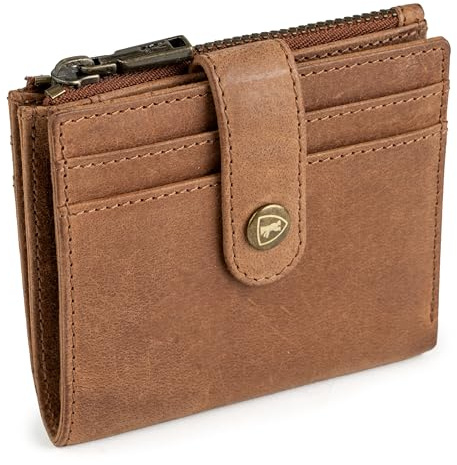 Berliner Bags Vintage Leder Geldbörse Jane, Kompaktes Portemonnaie Geldbeutel mit RFID-Schutz & Reißverschlussfach für Damen – Braun