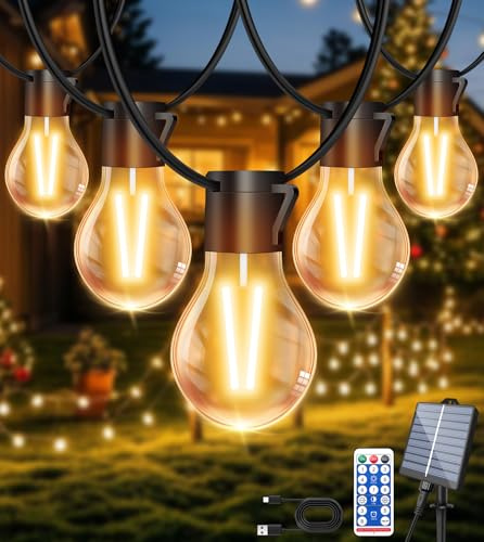 Solar Festoon Lights Outdoor, 12M/39.4FT USB&Solar String Lights Outdoor Garden Waterproof with 8 Modes,15 Shatterproof Bulbs,Timer&Remote, Garden Solar Lights for Gazebo, Patio, Party, Wedding Decor