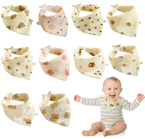 Eniyou 10 Pcs Dreieckstuch Baby Halstuch Baby Lätzchen Weich Und Hautfreundlich Atmungsaktiv Und Saugfähig mit 2 Verstellbaren Druckknöpfen Geeignet für Babys Unterschiedlichen Alters