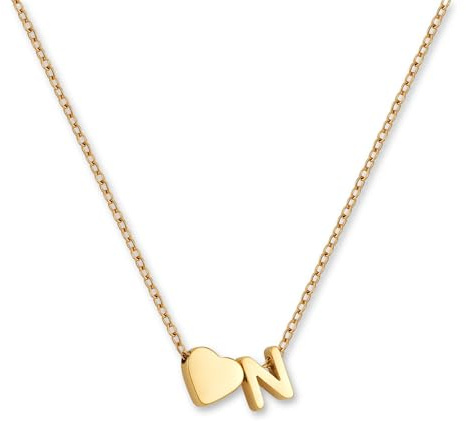 GD GOOD.designs Buchstaben Kette mit Herzanhänger (A–Z) | Personalisierte Herzkette aus 316L Edelstahl - 18K vergoldet | Verstellbare Halskette für Damen 42–47 cm