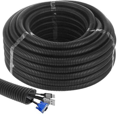 Reinforced PE Corrugated Conduit, Black Flexible Wire Tubing, 20 x 25 mm Inner & Outer Diameter and 20 m Length, Electrical Cable Protection for Home & Garden