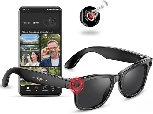 Smart Glasses mit KI & Bluetooth, ChatGPT-Sprachassistent, UV-Schutz, WLAN, Echtzeit-Übersetzung in 89 Sprachen, 2K-Kamera, Wasserdicht, Objektidentifizierung, 2 Gläser (photochrom + Sonnengläser)