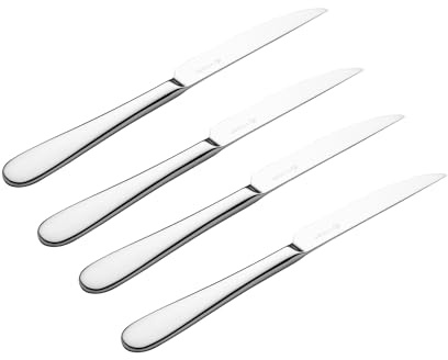 Viners Select 4 Piece Steak Knife Set | Stainless Steel Serrated Steak Knives with Mirror Finish | Teardrop Handle Design | Sharp Knives for Meat | Dishwasher Safe | Gift Boxed