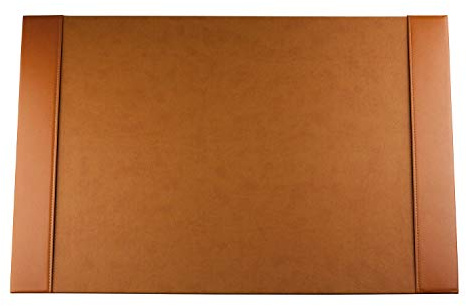 DELMON VARONE - Personalisierbare Schreibtischunterlage mit 2 Seitenleisten Premium Leder Boxcalf braun, Rutschfeste Schreibunterlage abwaschbar, Schreibtisch Unterlage ideal als Mousepad, 64x42 cm