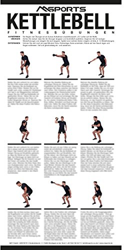 MSPORTS Übungsposter ca. 44 x 21 cm | 9 Übungen | für Hanteltraining | Faszientraining | Kettlebell | Gewichtsmanschetten | Gymnastikmatten | Medizinball und vieles mehr | Functional Fitness Poster