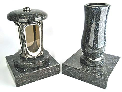 designgrab Tombe Lampe en aluminium Aspect ancien en aluminium et vase funéraire en taille de Medium et 2 pièces Socle rectangulaire en granite Labrador