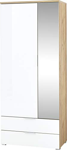 Germania Garderobenschrank 3974-242 GW-TELDE, in Navarra-Eiche-Nb./Weiß, Fronten aus Glas, 84 x 196 x 40 cm (BxHxT)
