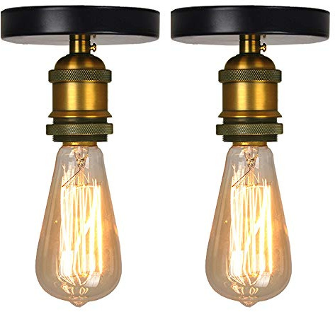 iDEGU 2 Stück Vintage Edison Lampenfassung E27, Retro Deckenleuchte Halter Deckenlampe Sockel Deckenfassung Metall Lampensockel, Messing Fassung