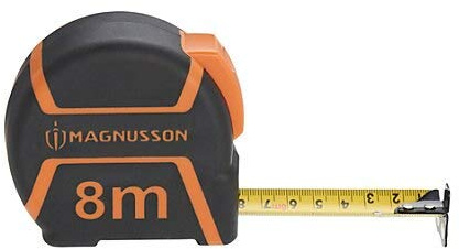 Magnusson 8 m metro a nastro, materiale: nylon, lunghezza 88 mm, lunghezza misurazione: 8 m, larghezza 86 mm, descrizione colore: nero e arancione