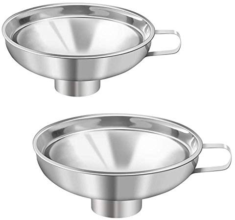 2Pcs Stainless Steel Jam Funnel with Handle Wide Mouth for Jars Jam Making Funnel for Filling Bottles Suitable for Kitchen Liquid,Oil,Powder,Jam Filling Bottles (Large+Medium)