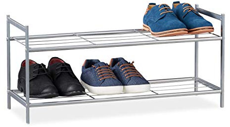 Relaxdays Schuhregal SANDRA, 2 Ebenen, für 6 Paar Schuhe, Metall, Schuhablage, HBT: ca. 33,5 x 69,5 x 26 cm, silber