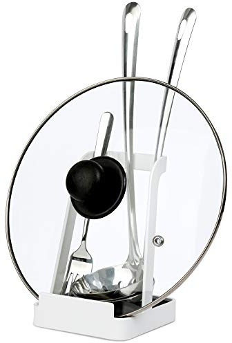 NiHome Vielseitiger Topfdeckel-Halter, Deckelhalter Küche, Buch, Schneidebrett, Löffelablage, Küchenutensilien, Abtropfschale, waschbar, langlebig, stabile und tackfreie Installation (weiß)
