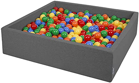 KiddyMoon Großes Bällebad Quadrat 120 x 120 x 30 cm mit 600 Bällen 7 cm Weiches und Sicheres Spielzeug Ballgrube Abnehmbarer Bezug Waschbar