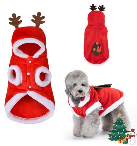 Nobleza - Ropa Navideña para Perro, Chaqueta con Capucha para Perro, Sudadera con Capucha, Invierno Cálido Otoño Invierno Mascota Reno Ropa de Algodón, M/Length:40cm