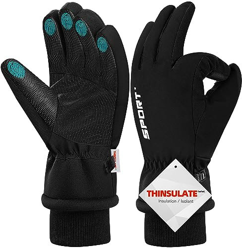 Wasserdicht Winterhandschuhe, Skihandschuhe Touchscreen Handschuhe Herren Damen, 3M Thinsulate Warme Fahrradhandschuhe für Laufen Skifahren Wandern Motorrad Radfahren