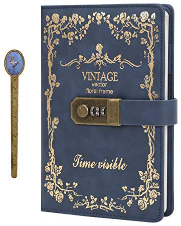 Carnet de Notes avec Serrure à Combinaison Journal Intime Fille en Cuir PU Taille 218x150mm Bloc-Notes Secret Journal Intime avec Cadenas Vintage