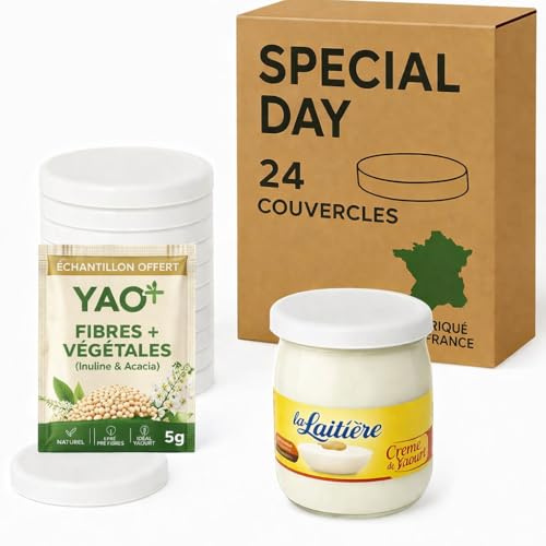 SPECIAL-DAY 30 Tapas de tarros de Yogur compatibles con tarros de Cristal de Marca Comercial - Cápsula 100% a Prueba de Fugas de 56 mm de diámetro en plástico sin BPA