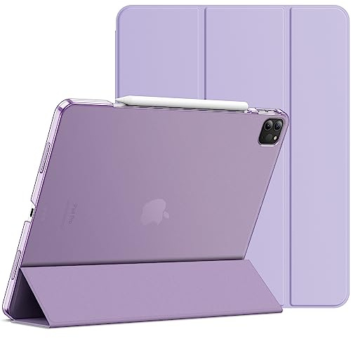JETech Hülle für iPad Pro 12,9 6./5. Gen (2022/2021), Helles Lila | Schlanke Transluzent Rückseite, Dreifach-Ständer, Auto Schlafen/Wachen, Leichter Stoßschutz