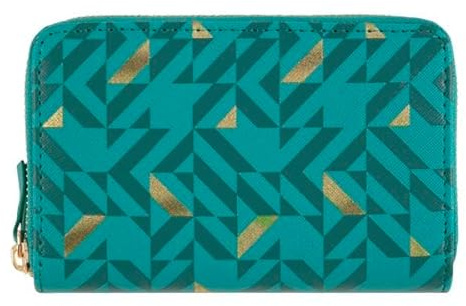DRAEGER PARIS 1886 - Portefeuille Femme Tendance Vert Doré - Moyen Format 15x2,5x9,5 cm - Compact et Pratique avec Poche Zippée et Compartiments - Accessoire Mode Chic et Élégant pour Sacs