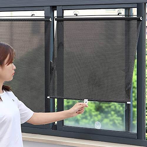 Sonnenschutz Rollos,Verdunkelungsrollo mit Saugnäpfen,Lichtundurchlässig Sichtschutzrollo,Sichtschutz Einziehbarer,Für Balkon,Fenster,Tür,Dachfenster,Badezimmer,Küche,Büro,Auto,Ohne Bohren (45x125cm)