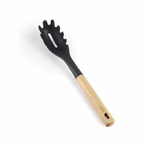 LACOR - 68284 - Serveur à spaghetti nordique, Cuillère à pâtes, Ustensiles de cuisine, Tête en nylon, Sans BPA, Antiadhésif, Poignée ergonomique en bois de hêtre, Longueur 34 cm