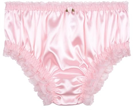Satini Satin Frilly Lace Briefs, Baby Pink, XXL