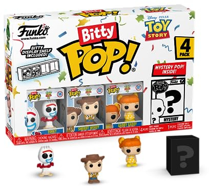 Funko Bitty POP! 4 Pack: Disney Pixar Toy Story - Forky, Woody, Gabby Gabby | Official Cartoon/Animation Merch - Tiny 0.9 inch Figures with Display Shelf - Cake Topper, Party Bag and Stocking Filler Gift