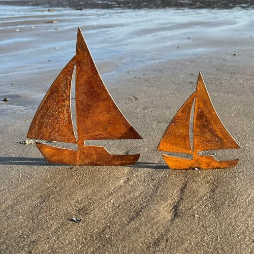 Storm's Gartenzaubereien Garten Deko Schiff -2 Segelboote in Rostoptik zum Einschrauben 24-17cm für die Maritime Deko im Garten