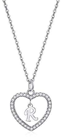 ZYAWP Herz Initial Halskette für Frauen Personalisierte Silber Halskette Buchstabe A-Z Name Anhänger Halsketten CZ Schmuck Message Card Geschenke für Mädchen