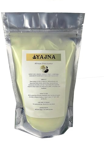 Yajna Manteca de karité africana orgánica cruda pura, hidratante natural sin refinar para la cara, el cabello corporal grado A, cremas, bálsamos, lociones, jabones, hidrata la piel seca, 115 g, color