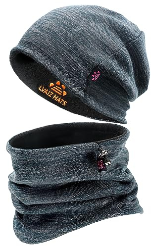 Winter Beanie Hat Scarf for Men Women Knit Thick Fleece Lined Warm Windproof Ski Skull Cap Neck Warmer Gaiter Face Scarf Set