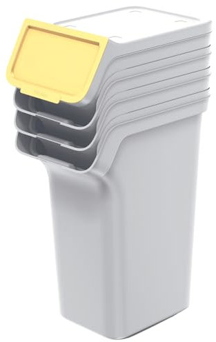 Keden Stackbox Juego de Cubos de Basura para Reciclaje Sistema de Separación de Residuos (4x 25 L, Ceniza)