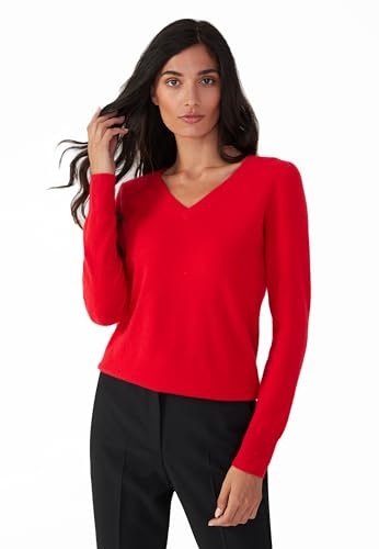 Style & Republic Jersey elegante de cachemira con cuello en V para mujer, hecho de 100% cachemira, tu acogedor jersey de punto premium para momentos elegantes de otoño e invierno, crimson, S