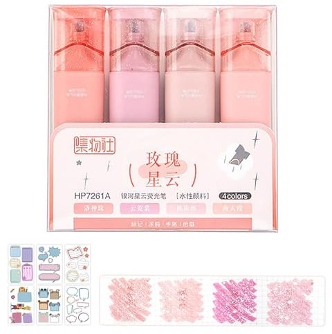 WIWIDANG Glitzer Textmarker, flexibles, magisches, wischfestes, buntes Glitzer-Textmarker-Set, geeignet für Notizen im Lerntagebuch mit Aufklebern (1 pcs Style-A)