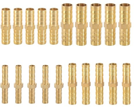 20 Stück Schlauchverbinder Messing Schlauchverbinder Set Schlauchverbinder 6mm/8mm/10mm/12mm Schlauchanschluss Gerade für Luftleitung Wasserleitung Kraftstoffleitung Olleitung
