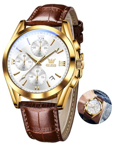 OLEVS Vintage Herrenuhren mit Lederarmband Großes Zifferblatt Armbanduhr Herren Wasserdicht Leuchtende Analog Kleid Uhren Herren mit Datumsanzeige