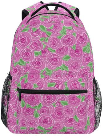 Wpamlrta Kinder-Schlafsack, Rucksack, rote Rosen, Grün, Rosa, Valentinstag, Baseball-Taschen für Jungen von 8–12 Jahren, leichte Jugendbücher, Siehe Abbildung, One size