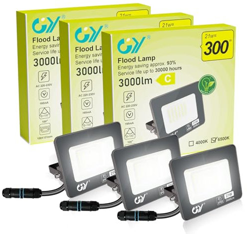 GY Projecteur Led Extérieur 21W (Eq. 300W) 3000LM, 6500K Blanc Froid, IP65 Spot Led Extérieur pour Jardin, Patio, Garage, Entrée(3 Pack)