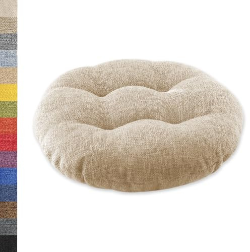 Lsjoaw Sitzkissen Rund 35cm 1 Stück Bodenkissen Rund Sitzpolster Stuhlauflage Sitzpolster Stuhlkissen Polster Auflage für Wohnzimmer Büro Konferenzraum Leinenimitat (Kamel)