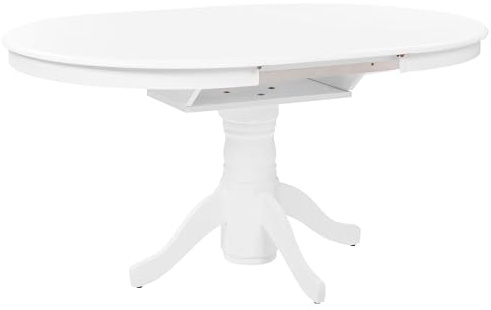 Beliani Esstisch weiß oval ausziehbar 106/150x106 cm Holzbeine Mittelfuß Skandi Akron
