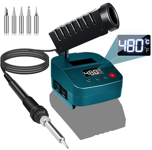 GZYZ Batteridriven lödkolvsats kompatibel med Bosch 18 V BAT batteri, bärbar trådlös lödkolv med underspänningsskydd, USB- och typ C, temperaturområde 180–480 °C för gör-det-själv, elarbete (utan